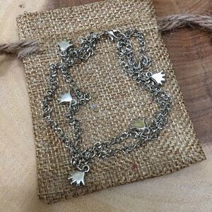 Double strand dangle hands silver ankle bracelet